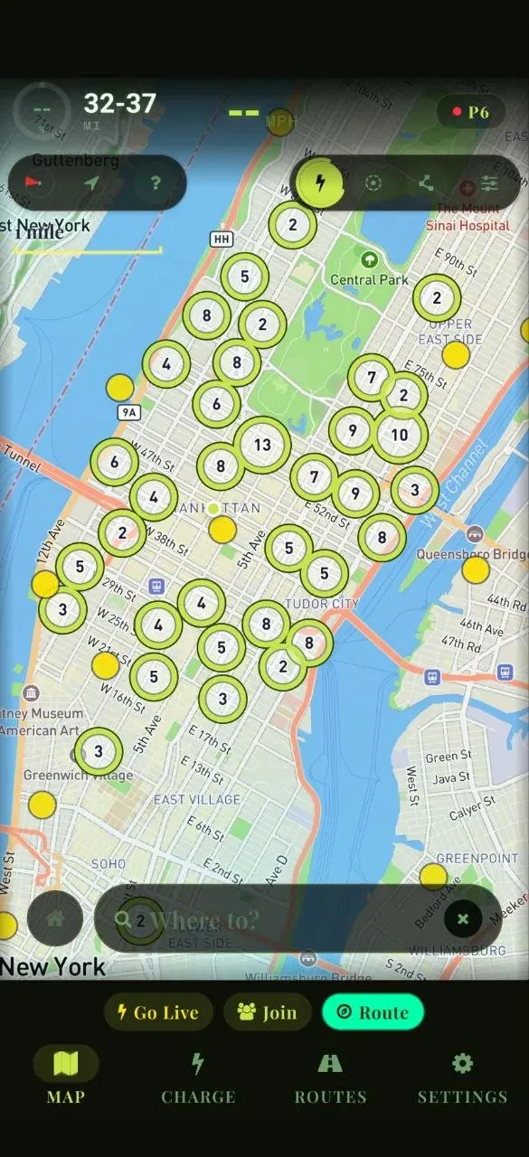 Flow map showing chargers across Manhattan