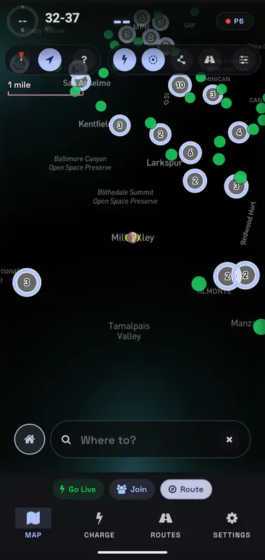 The Flow map in the Material You, dark color scheme